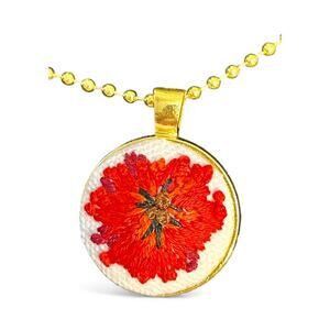Embroidered Poppy in Goldtone Bezel Embroidery Necklace